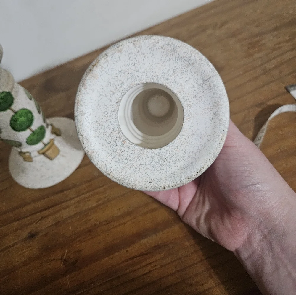 Vintage Ceramic Set Of 2 Plant Taper Candle Holders!